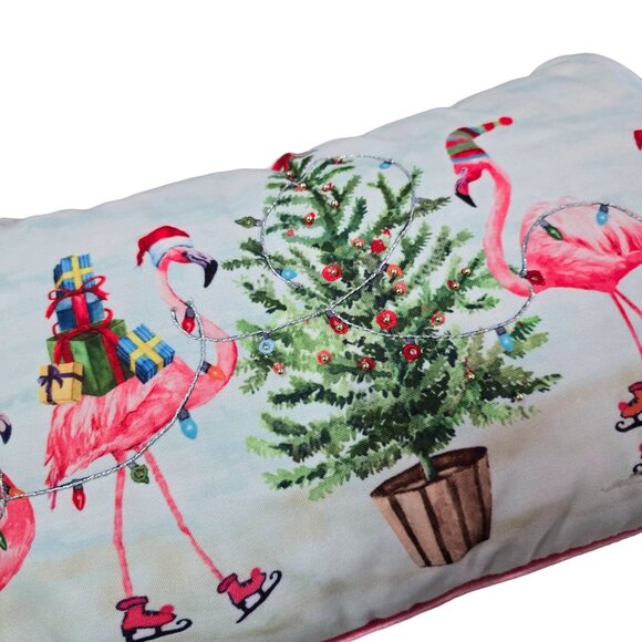 Holiday Christmas Flamingo throw Pillow With LED Lights Christmas Decor 20"x12" - Picture 5 of 8